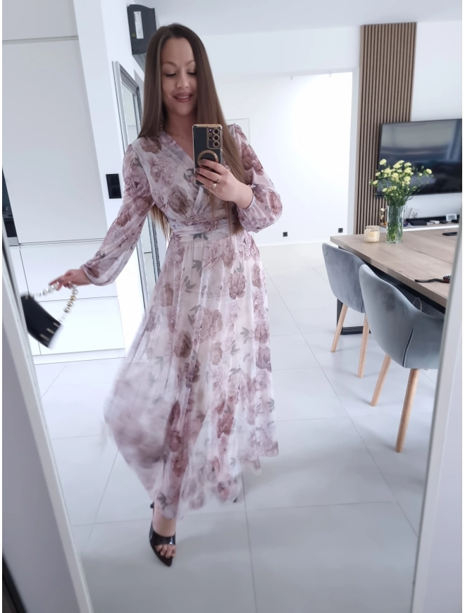 Sukienka OLENA MAXI taliowana siateczkowa XS S M L