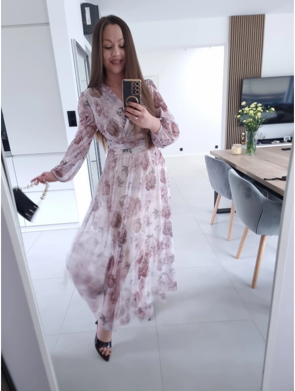Sukienka OLENA MAXI taliowana siateczkowa XS S M L
