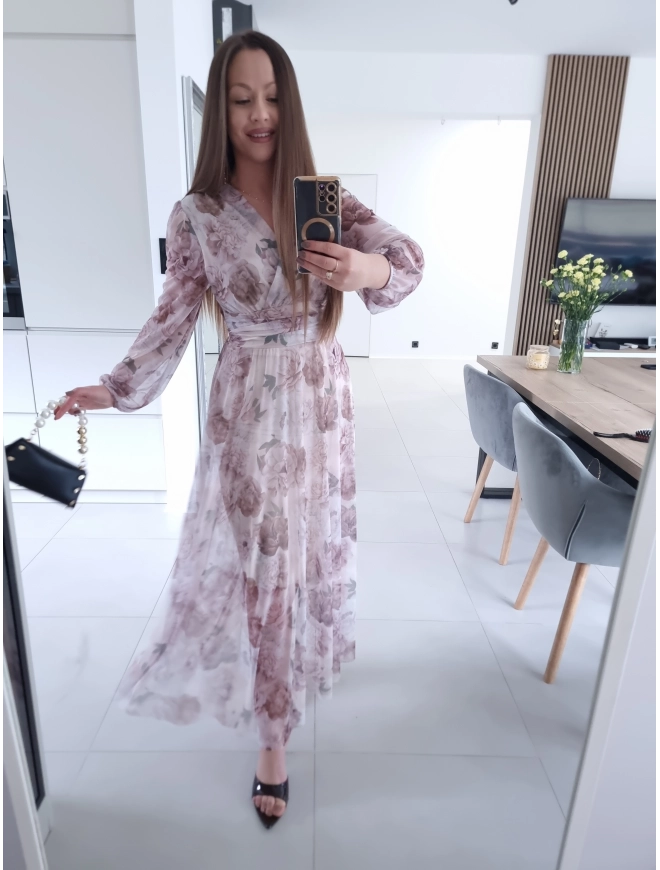Sukienka OLENA MAXI taliowana siateczkowa XS S M L