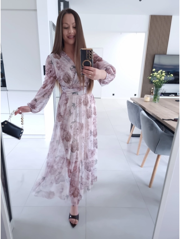 Sukienka OLENA MAXI taliowana siateczkowa XS S M L