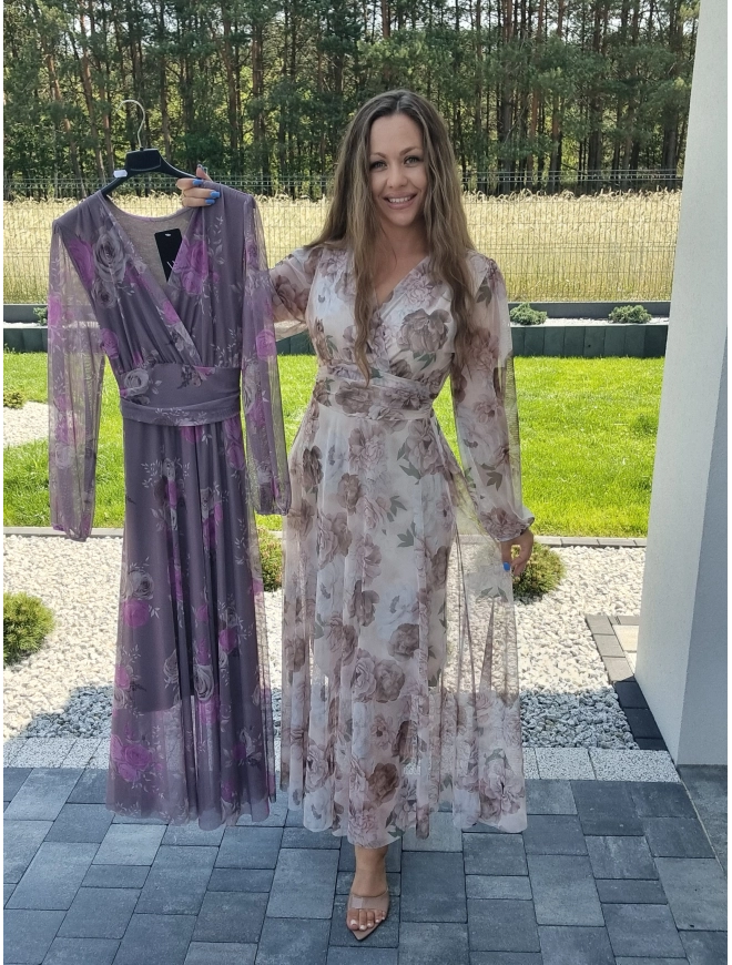 Sukienka maxi siateczkowa elegancka na WESELE S M L