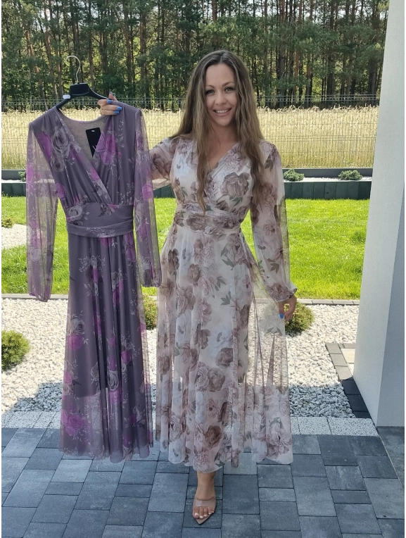 Sukienka maxi siateczkowa elegancka na WESELE S M L