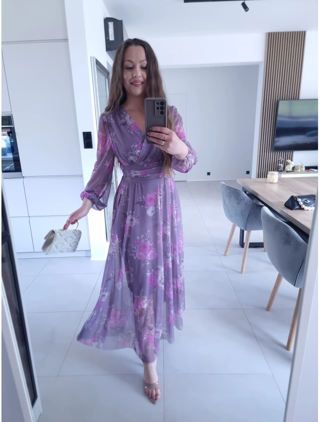 Sukienka maxi siateczkowa elegancka na WESELE S M L