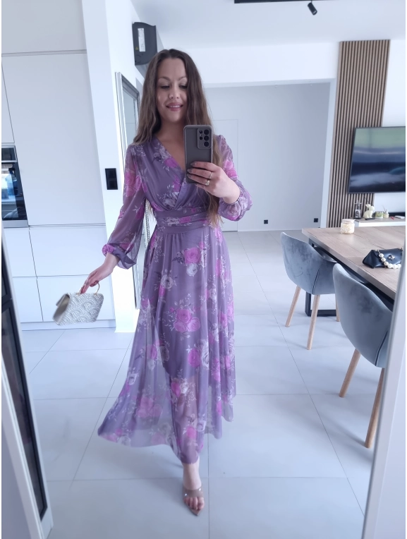 Sukienka maxi siateczkowa elegancka na WESELE S M L