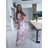 Sukienka siateczkowa KLARA 36-44 ecru peonie