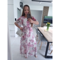 Sukienka siateczkowa KLARA 36-44 ecru peonie