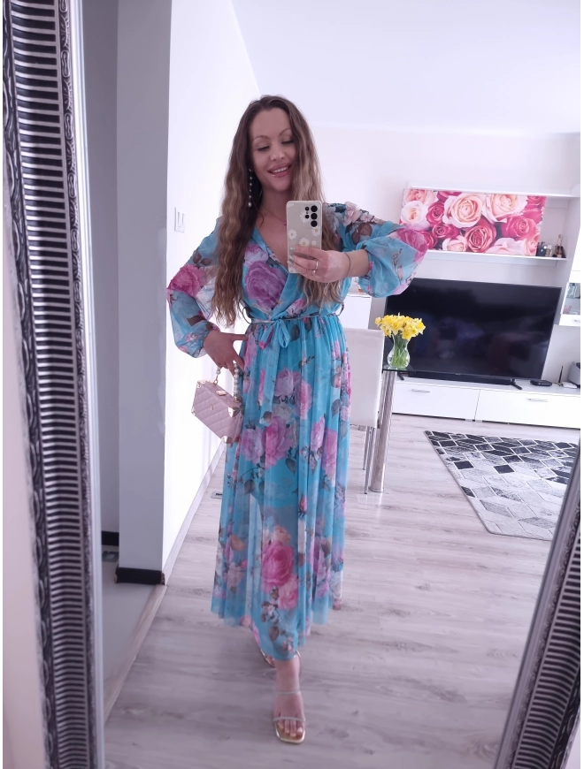 Sukienka TATIANA PLUS SIZE elegancka siateczkowa 06 blekitna roza