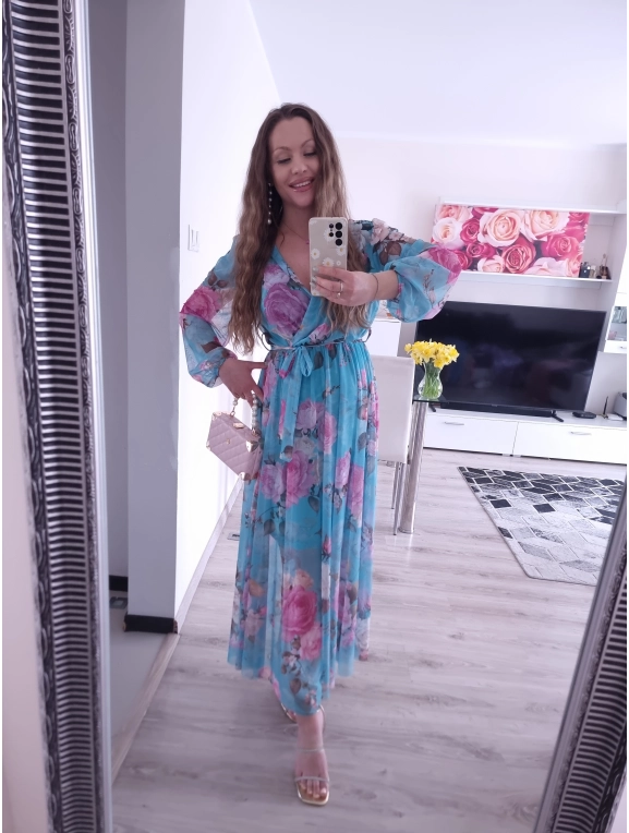 Sukienka TATIANA PLUS SIZE elegancka siateczkowa 06 blekitna roza