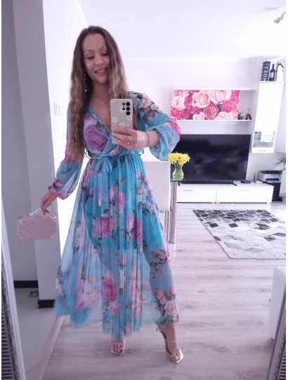 Sukienka TATIANA PLUS SIZE elegancka siateczkowa 06 blekitna roza