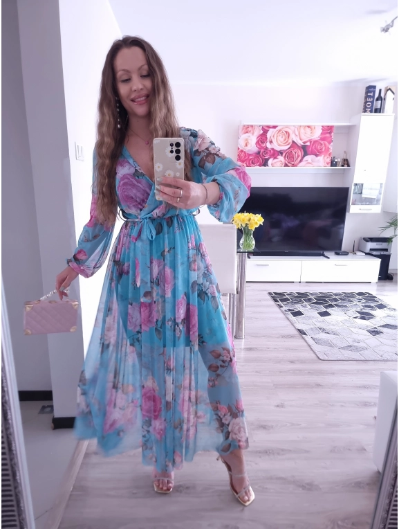 Sukienka TATIANA PLUS SIZE elegancka siateczkowa 06 blekitna roza