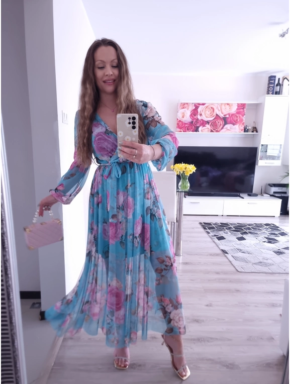Sukienka TATIANA PLUS SIZE elegancka siateczkowa 06 blekitna roza