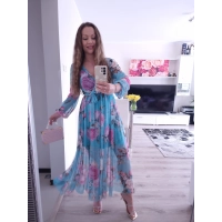 Sukienka TATIANA PLUS SIZE elegancka siateczkowa 06 blekitna roza
