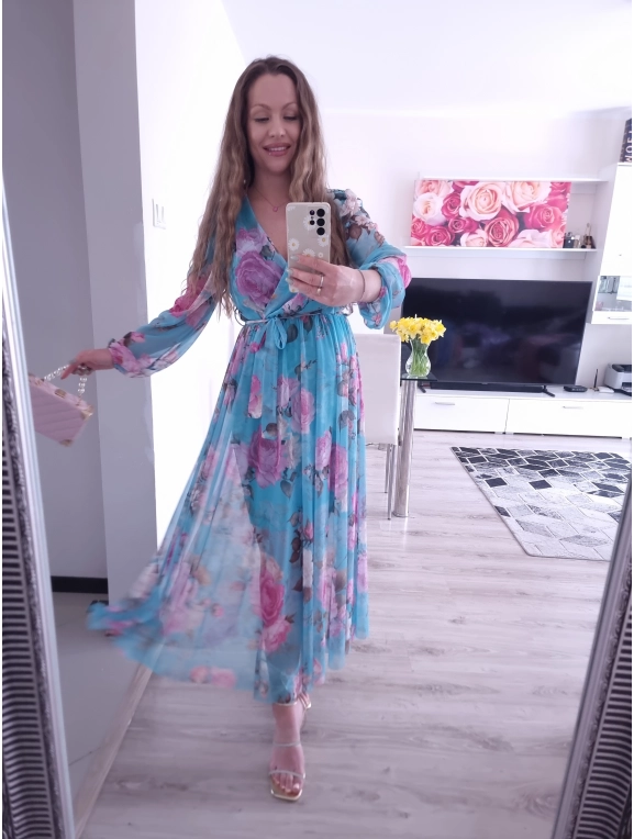 Sukienka TATIANA PLUS SIZE elegancka siateczkowa 06 blekitna roza