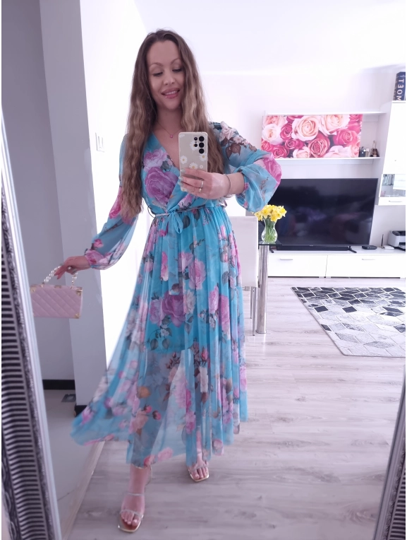 Sukienka TATIANA PLUS SIZE elegancka siateczkowa 06 blekitna roza
