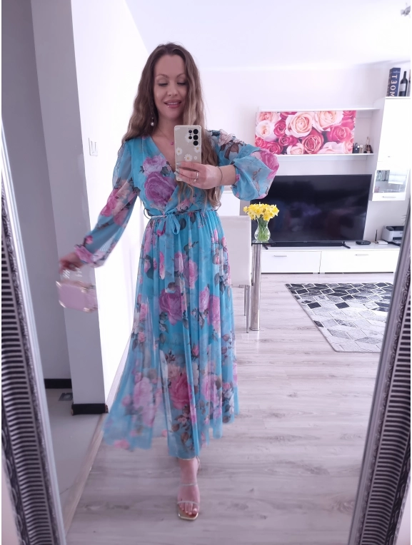 Sukienka TATIANA PLUS SIZE elegancka siateczkowa 06 blekitna roza