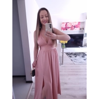 Sukienka VENEZIA MAXI elegancka z rozcięciem puder róż