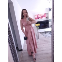 Sukienka VENEZIA MAXI elegancka z rozcięciem puder róż