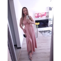 Sukienka VENEZIA MAXI elegancka z rozcięciem puder róż