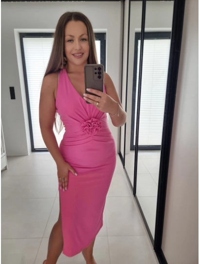 Sukienka OLIVIA z różą FUKSJA