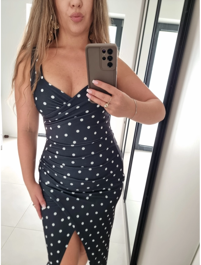 Sukienka modelujaca w grochy XS S M
