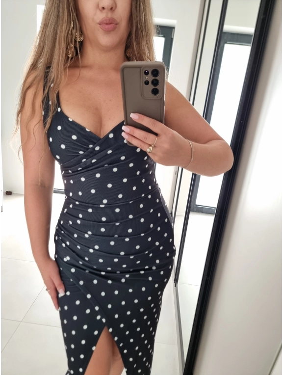 Sukienka modelujaca w grochy XS S M