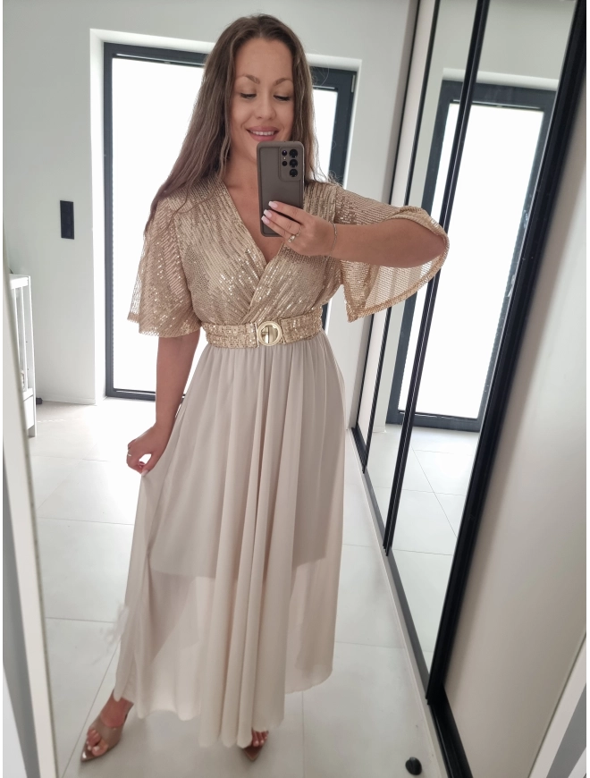Sukienka SELENA MAXI złota z beżem