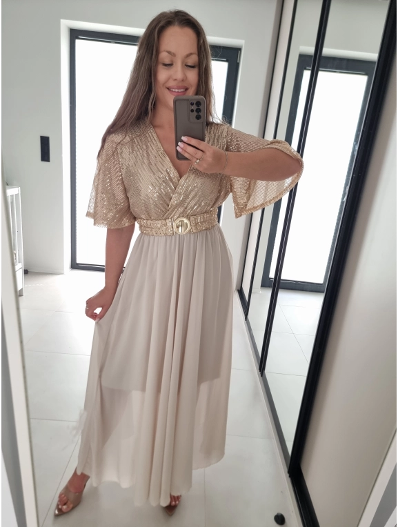 Sukienka SELENA MAXI złota z beżem