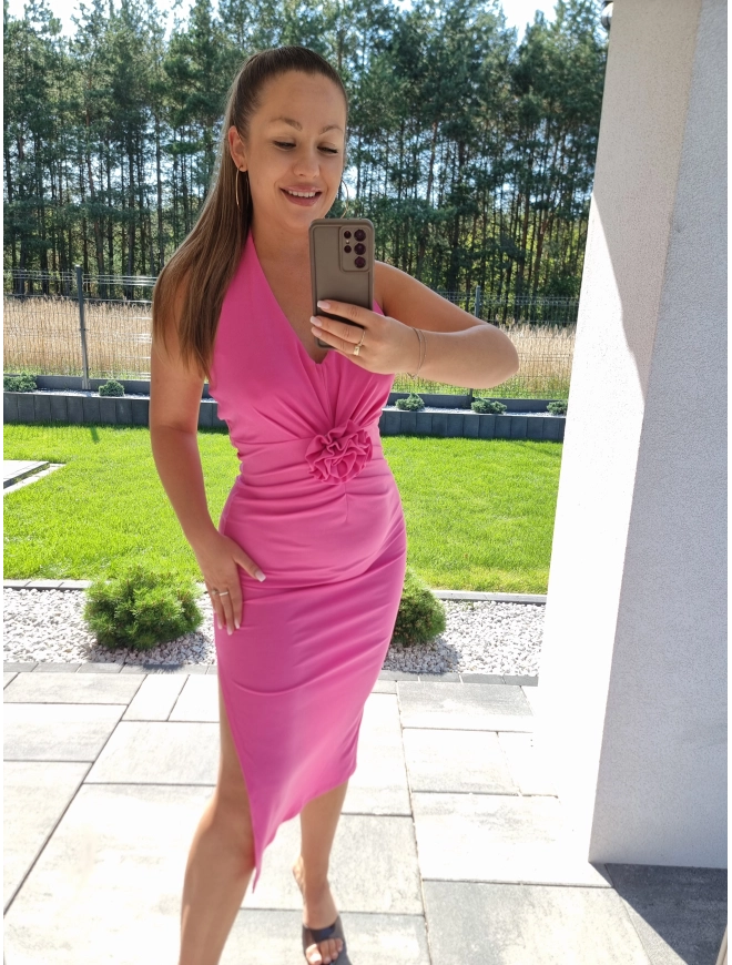 Sukienka OLIVIA z różą FUKSJA
