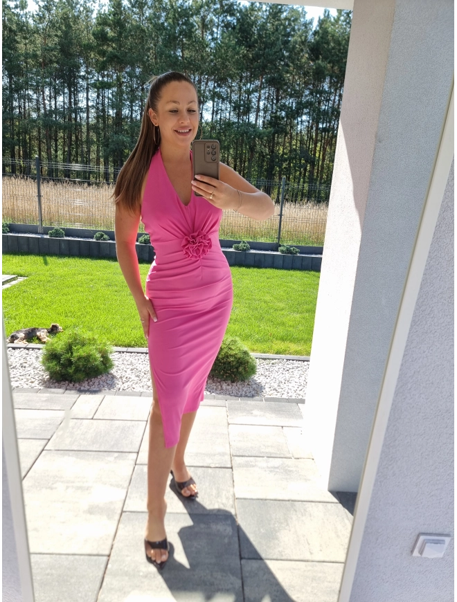 Sukienka OLIVIA z różą FUKSJA