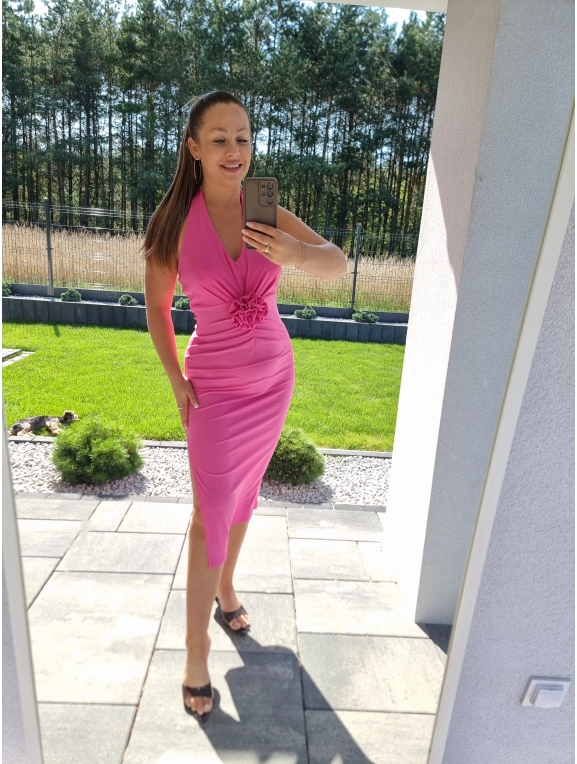 Sukienka OLIVIA z różą FUKSJA