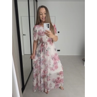 Sukienka ELENA siatka kremowa w róże