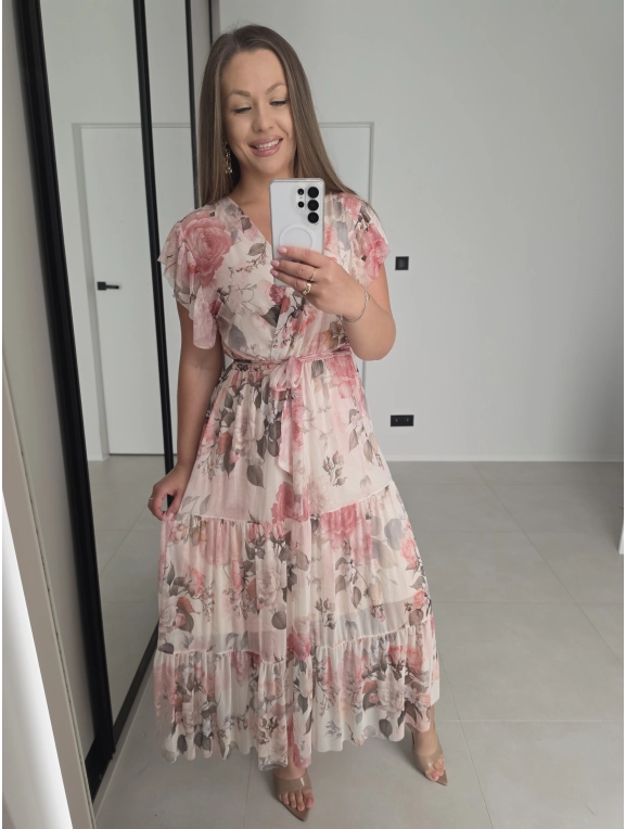 Sukienka DORIA siateczkowa beżowa L XL XXL