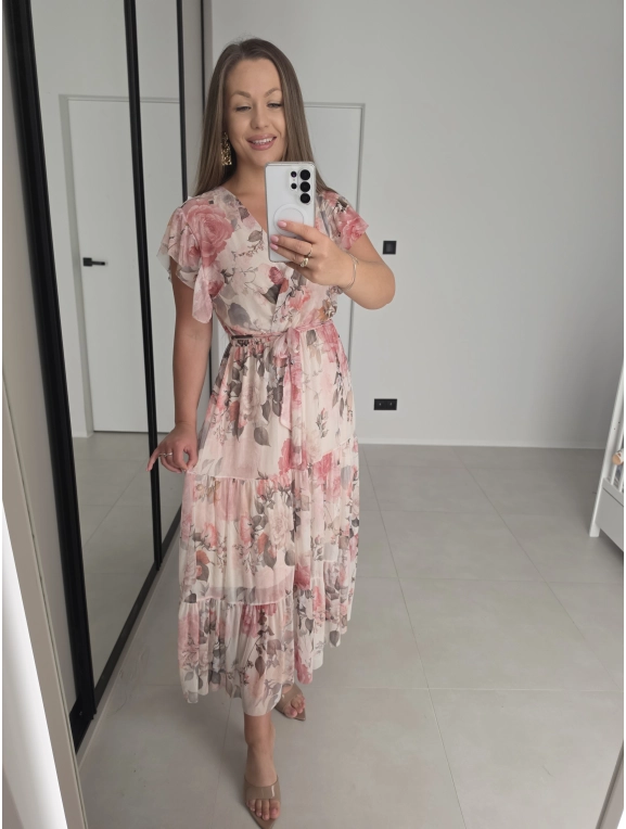 Sukienka DORIA siateczkowa beżowa L XL XXL