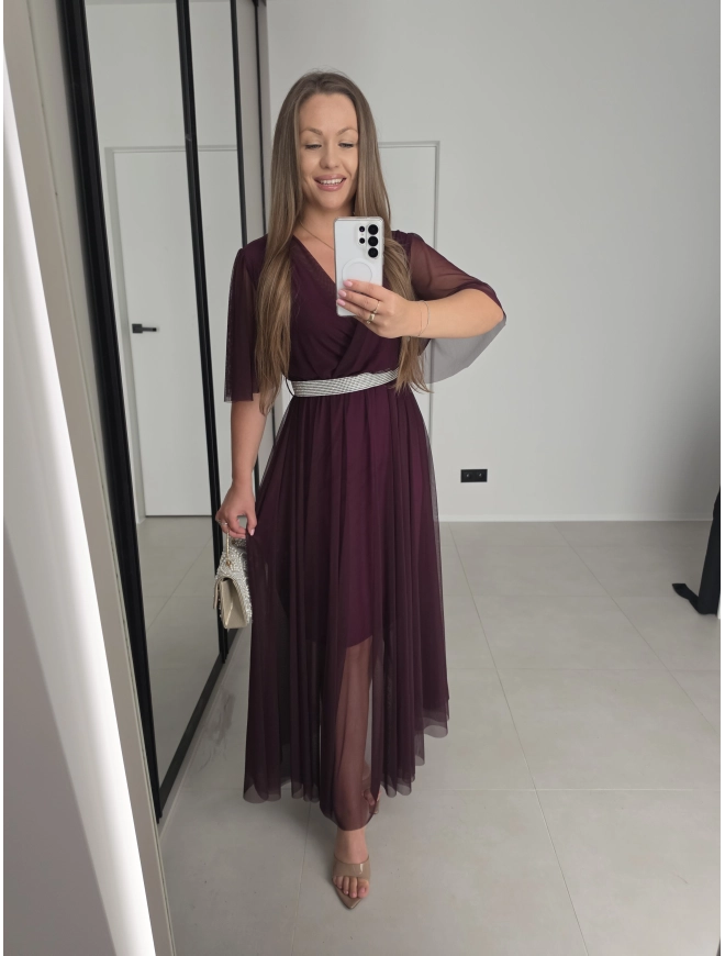 Sukienka IRIS siateczkowa ŚLIWKA