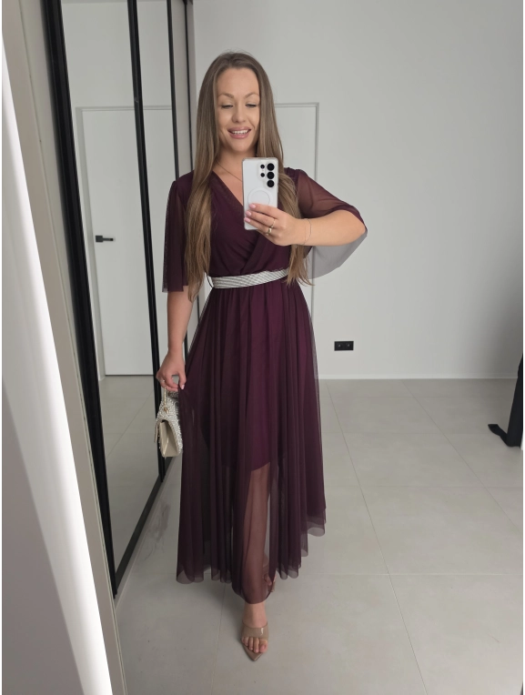 Sukienka IRIS siateczkowa ŚLIWKA