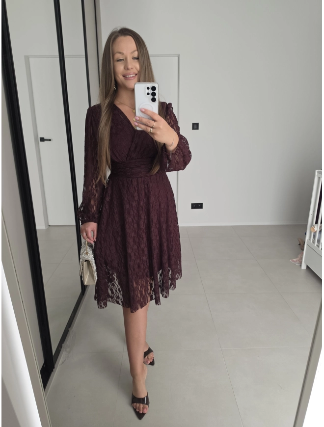 Sukienka NOA koronka motylek bordo 36-40