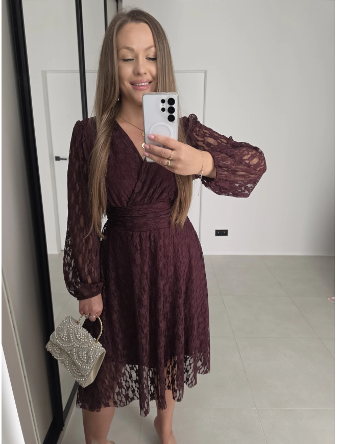 Sukienka NOA koronka motylek bordo 36-40