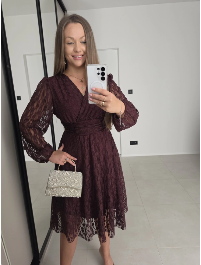 Sukienka NOA koronka motylek bordo 36-40