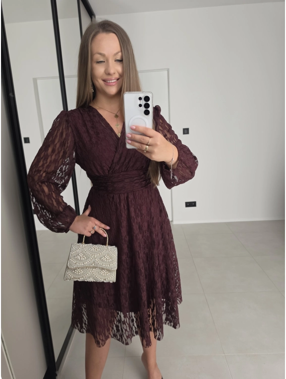 Sukienka NOA koronka motylek bordo 36-40