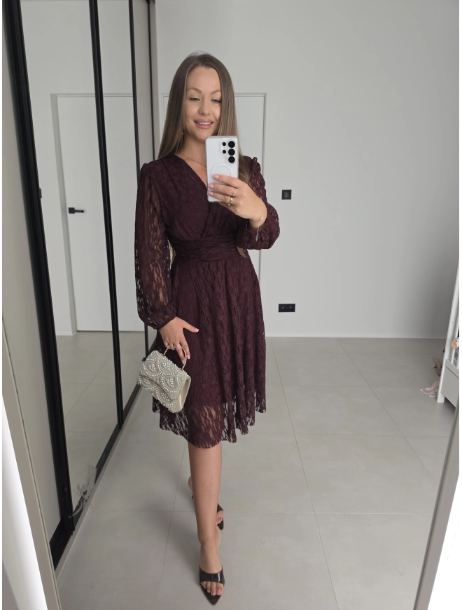 Sukienka NOA koronka motylek bordo 36-40