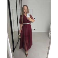 Sukienka IRIS siateczkowa bordo wino z paskiem