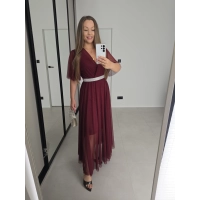 Sukienka IRIS siateczkowa bordo wino z paskiem
