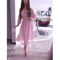 Sukienka VALENTINA z paskiem elegancka puder róz