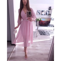 Sukienka VALENTINA z paskiem elegancka puder róz