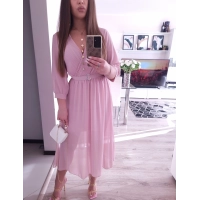 Sukienka VALENTINA z paskiem elegancka puder róz