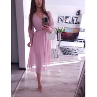 Sukienka VALENTINA z paskiem elegancka puder róz