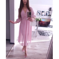 Sukienka VALENTINA z paskiem elegancka puder róz