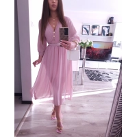 Sukienka VALENTINA z paskiem elegancka puder róz