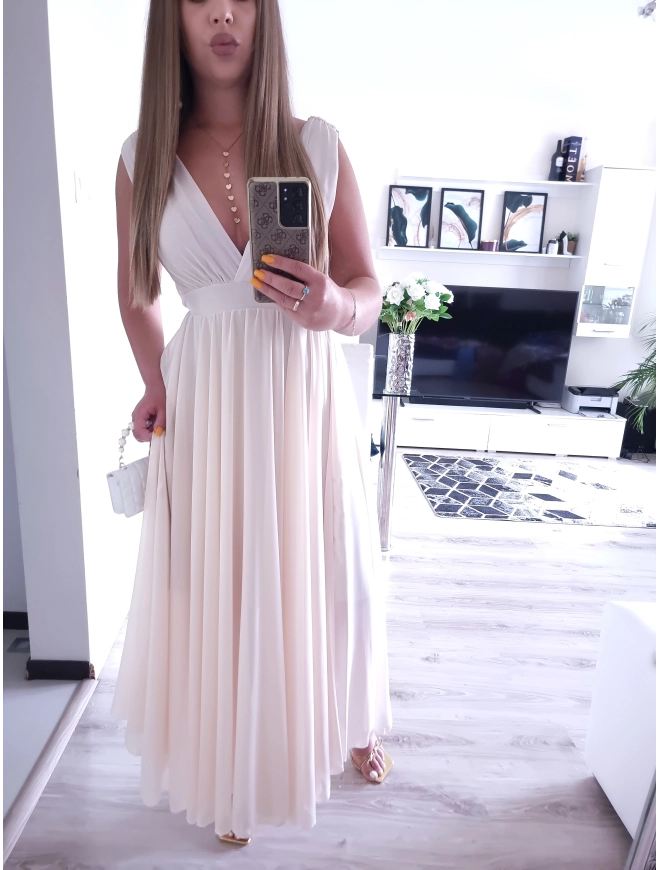 Sukienka JULIETTA MAXI elegancka SZAMPAŃSKA