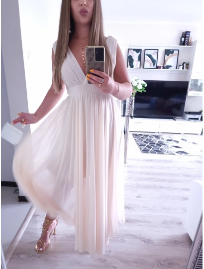 Sukienka JULIETTA MAXI elegancka SZAMPAŃSKA